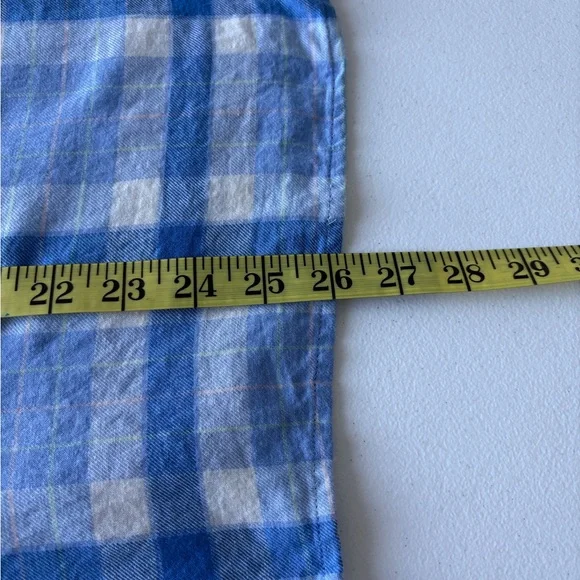 Vineyard Vines XXL Blue Checkered Button Front Short Sleeve Top Ruffle Neck Soft - Picture 12 of 12
